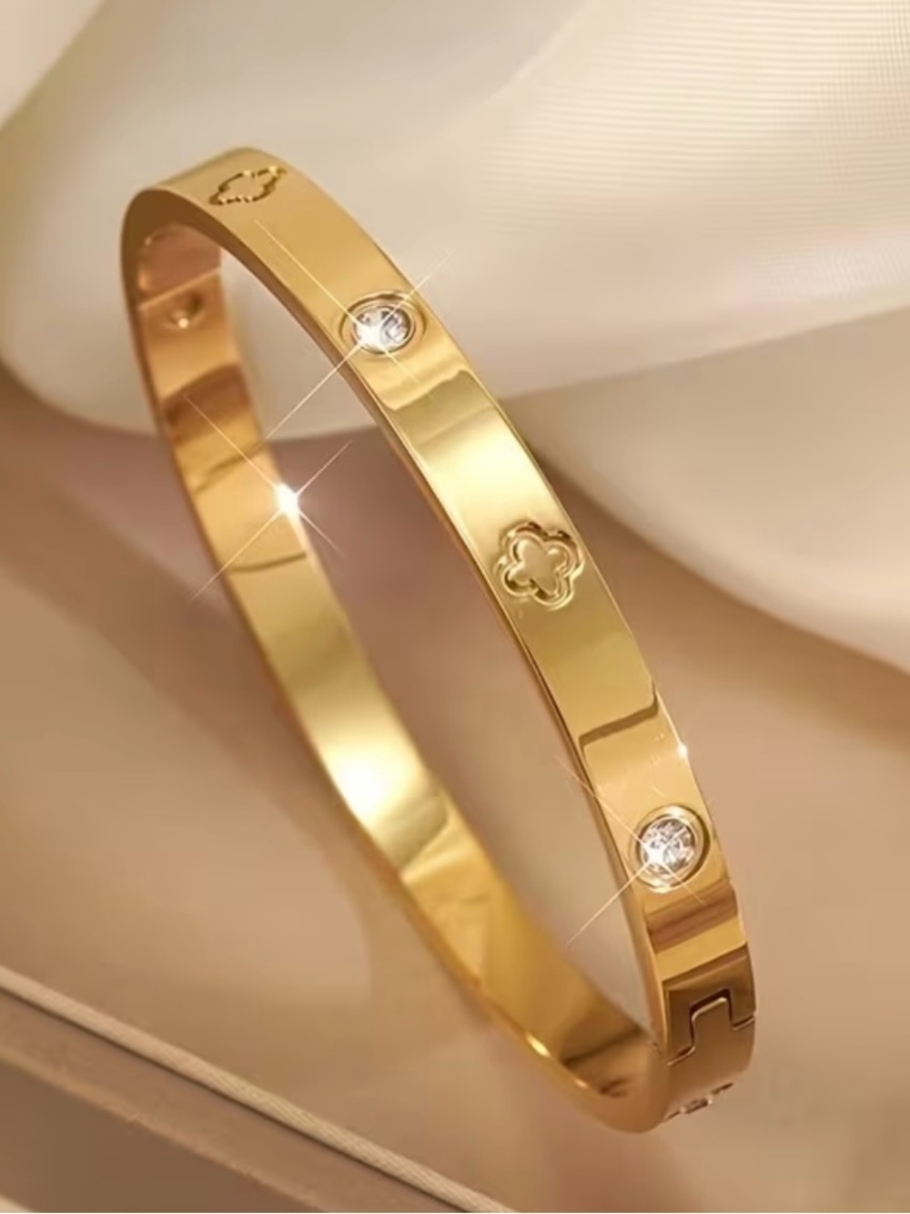 Elegant Gold-Tone Crystal Accent Bangle Bracelet